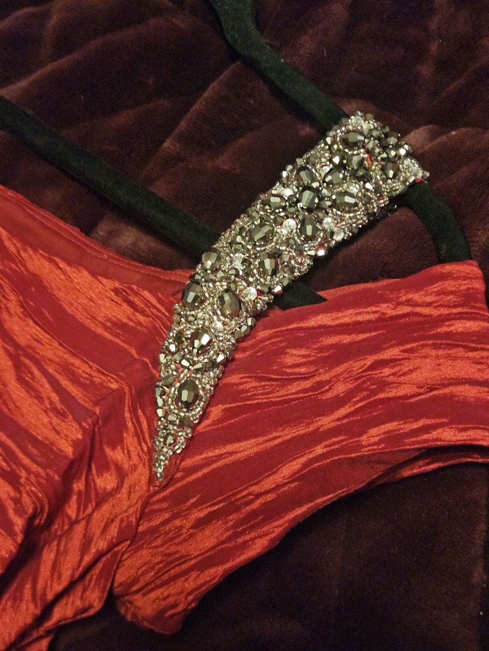 Alex Evenings Red Ruched Mini Dress with Jeweled Shoulders - Picture 9 of 16